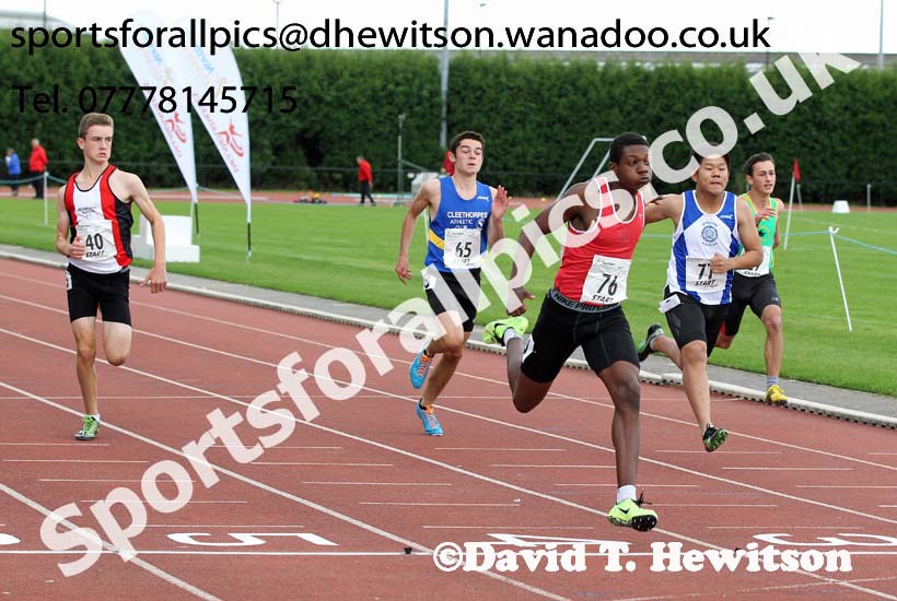 Under-15 boys 100 metres, Northern Under-15 and under-17 Championships, Wigan. Photo: David T. Hewitson/Sports for All Pics